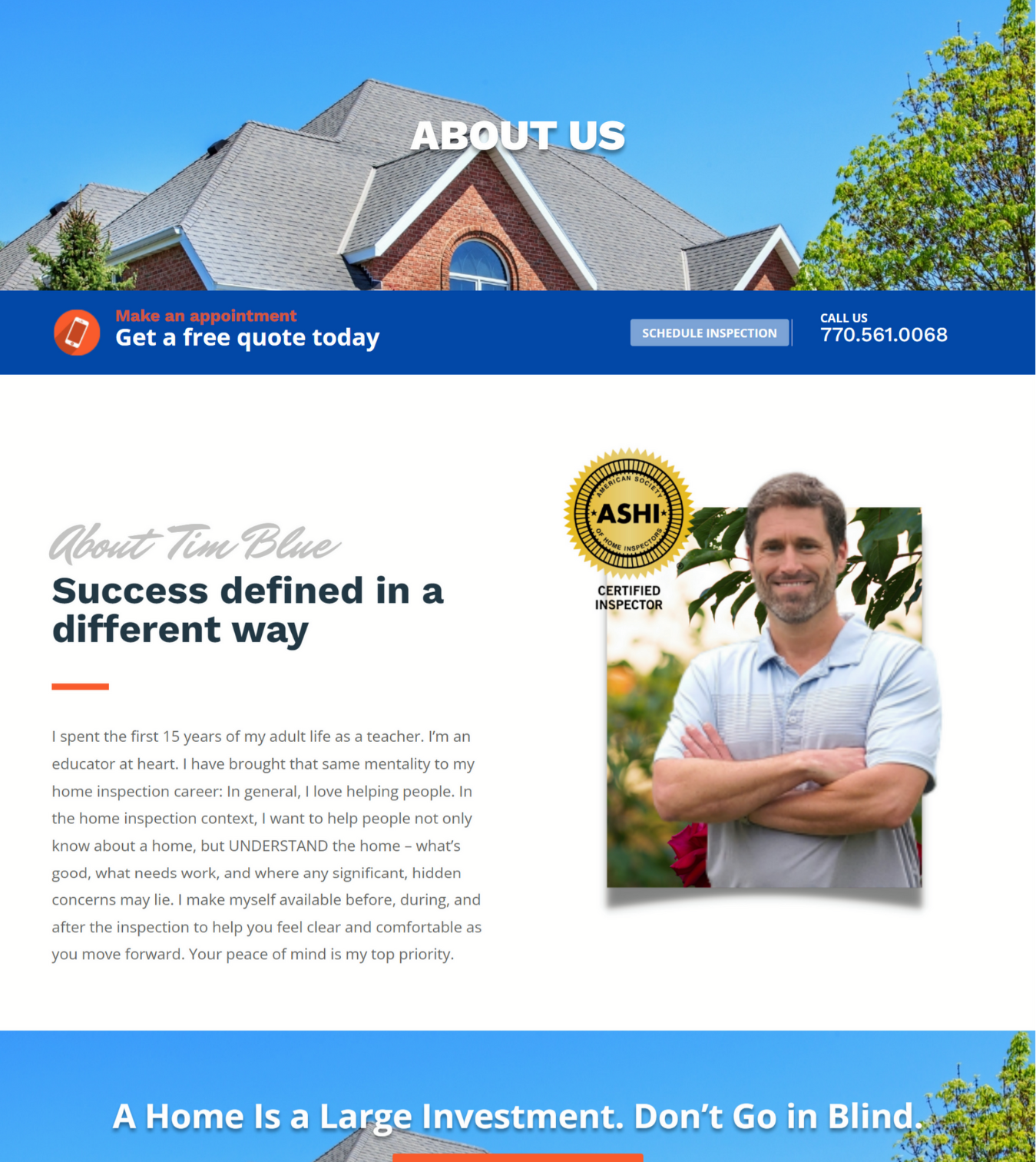 Home Inspection website design about us page image